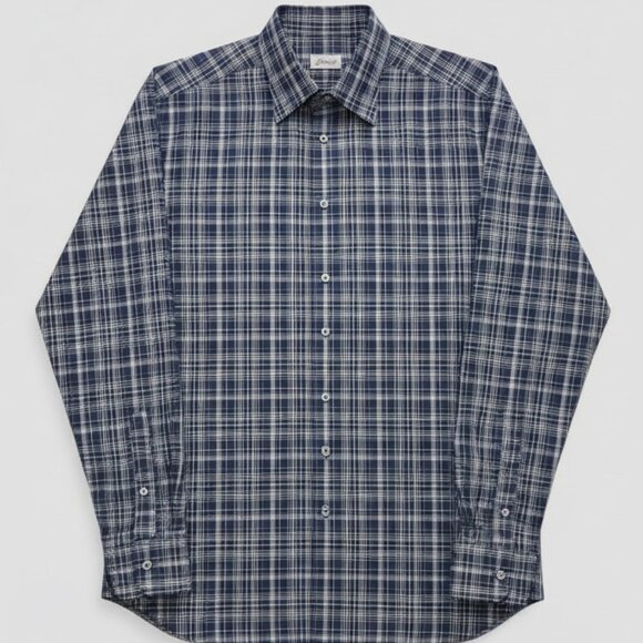 Brioni Made in Italy Navy Button-Down Shirt, Tailored Fit, Size L - Picture 1 of 5